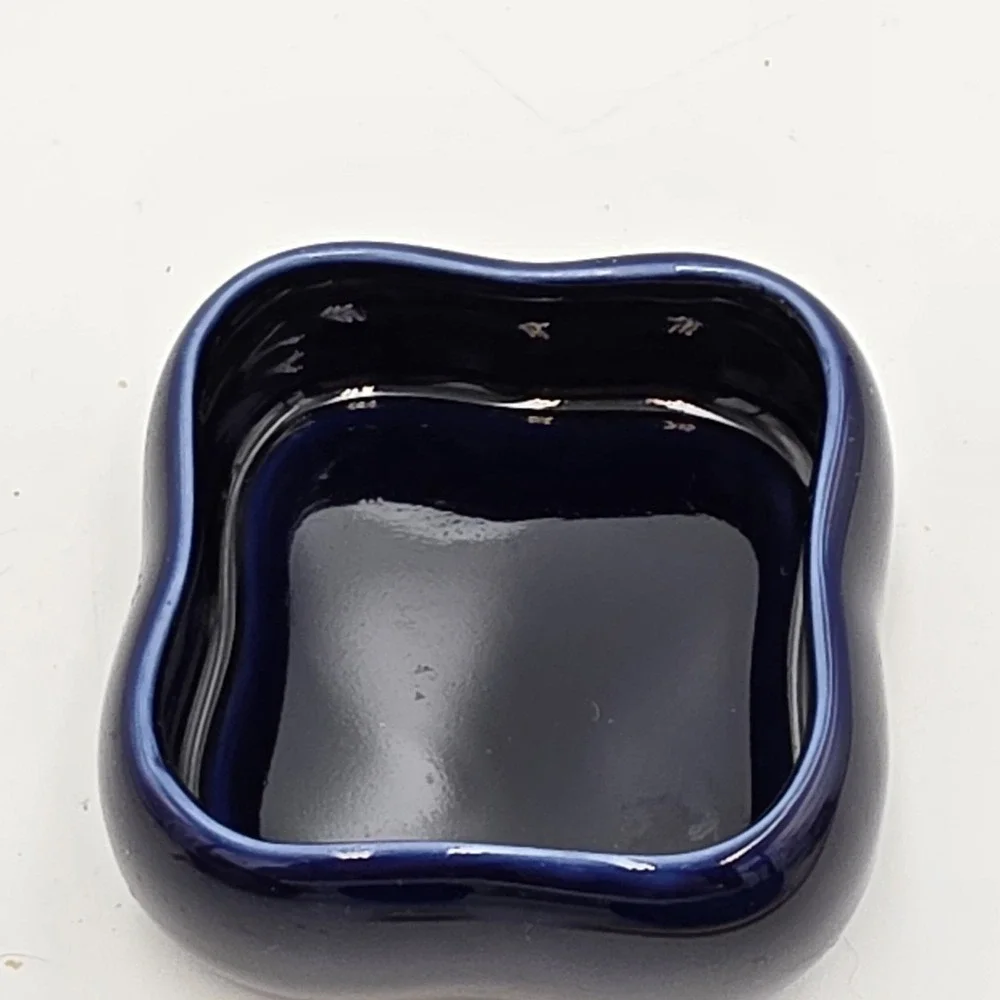 Vintage Japanese Cobalt Blue Ceramic Trinket Box Hand Painted Floral Jewelry Box